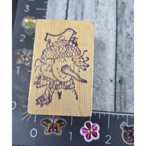Snowman Country Stitch Bird Hat Rubber Stamp Wood #V79